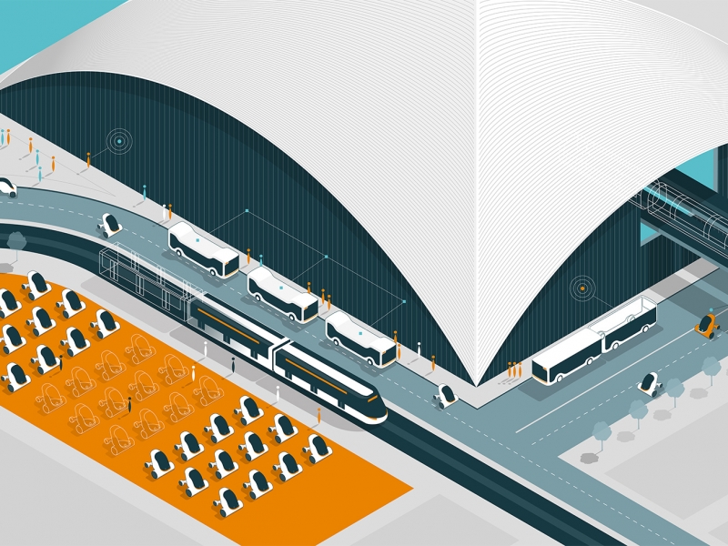 Wired illustration by Thomas Porostocky of The TOM Agency of the future transportation hub