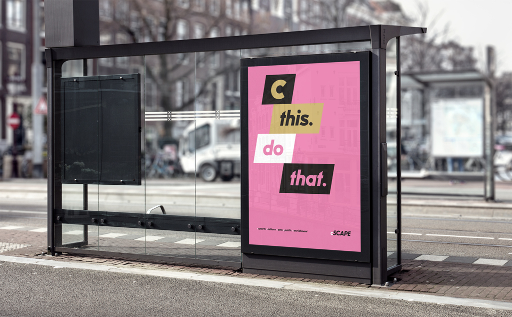 cScape bus shelter billboard ad for a culture and entertainment district in Calgary Alberta