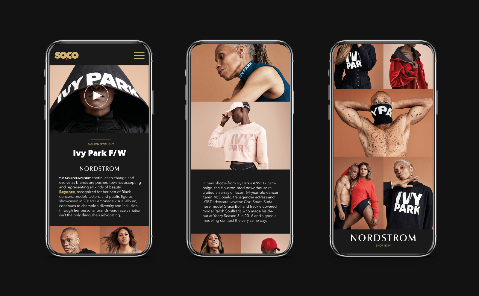 soco mobile design on iphone with beyonce's line ivy park